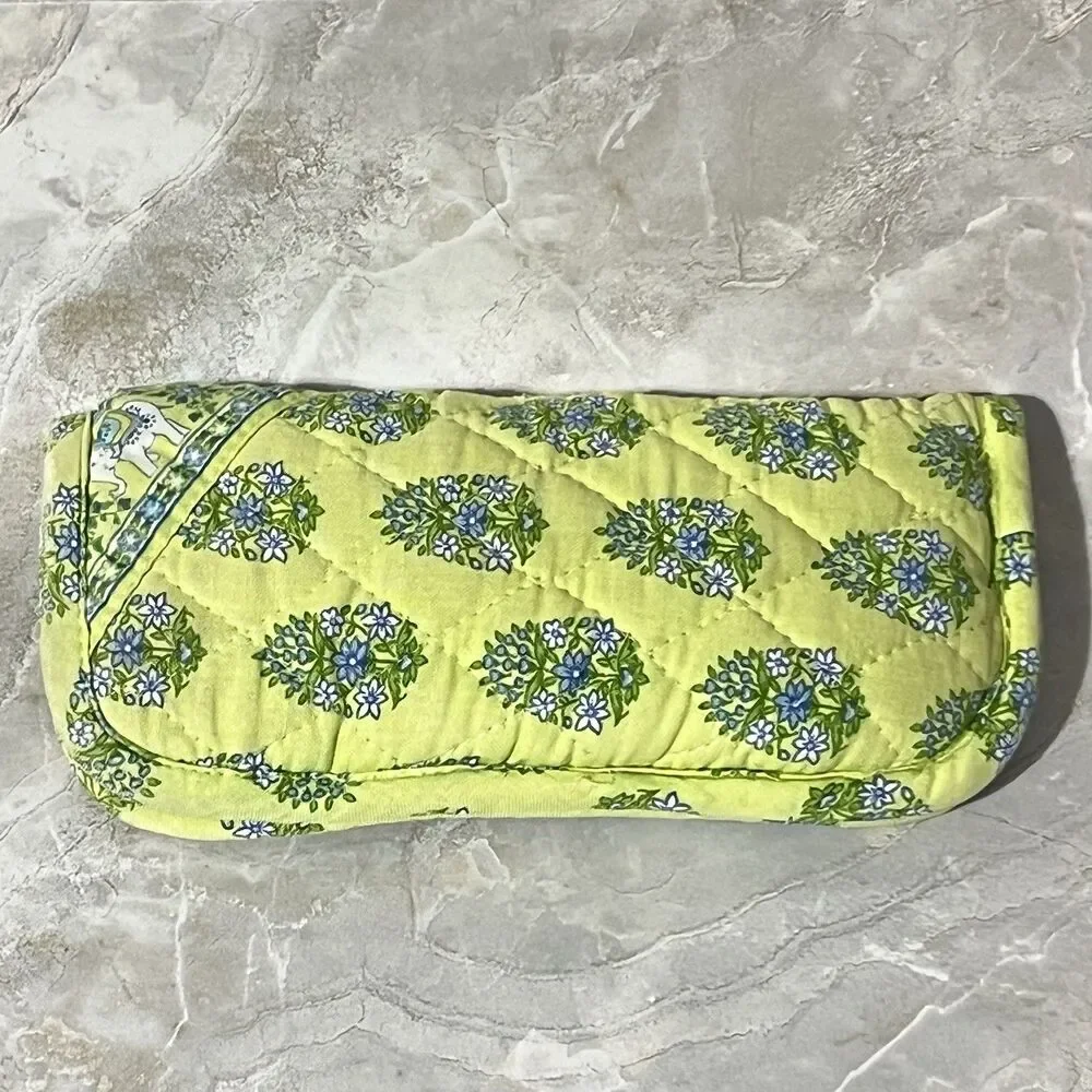 Vera Bradley Double Glass Case Quilted Floral Paisley Elephant Citrus Yellow - Picture 6 of 16